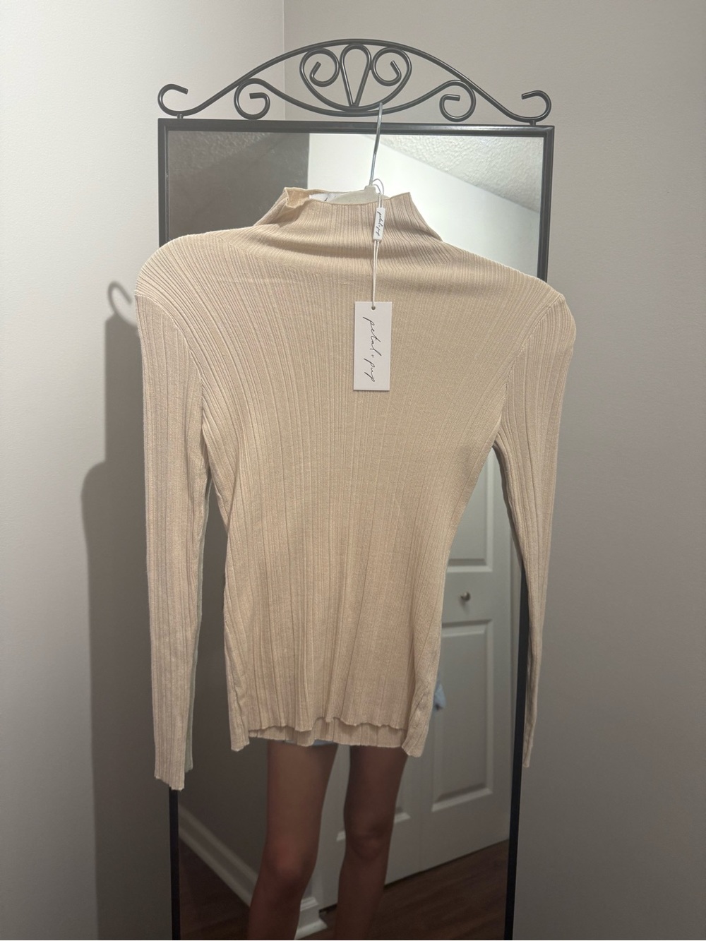 Petal & Pup Beige Ribbed Mock Neck Long Sleeve Top